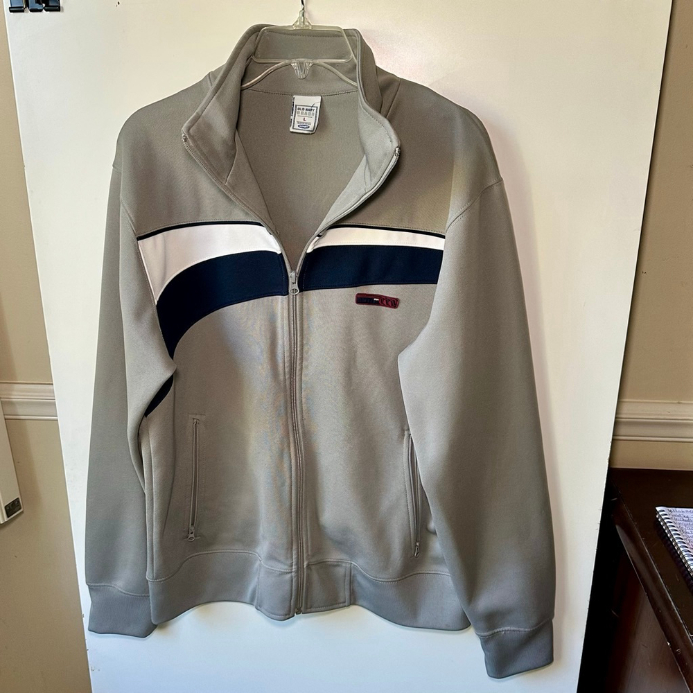 Men's Old Navy Jacket L Gray Navy Blue Full Zip Track Jacket